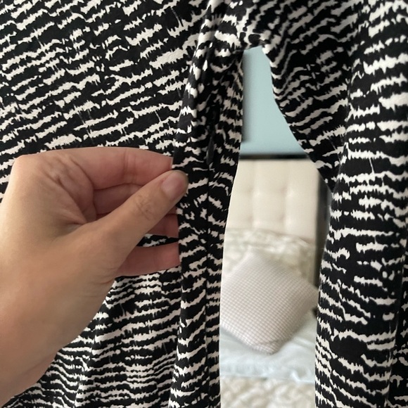 HUGO BOSS Ejay Print Black Fantasy Printed DayDress Boatneck Ruched Bodice Small - Picture 2 of 8